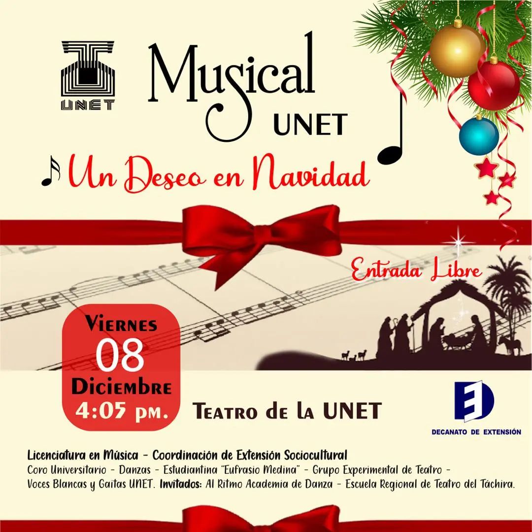 Un momento mágico que no olvidarás. Ven a disfrutar de este gran espectáculo musical.

UNET, ¡Somos del Táchira... su Universidad!  

#UNET #Táchira #Venezuela