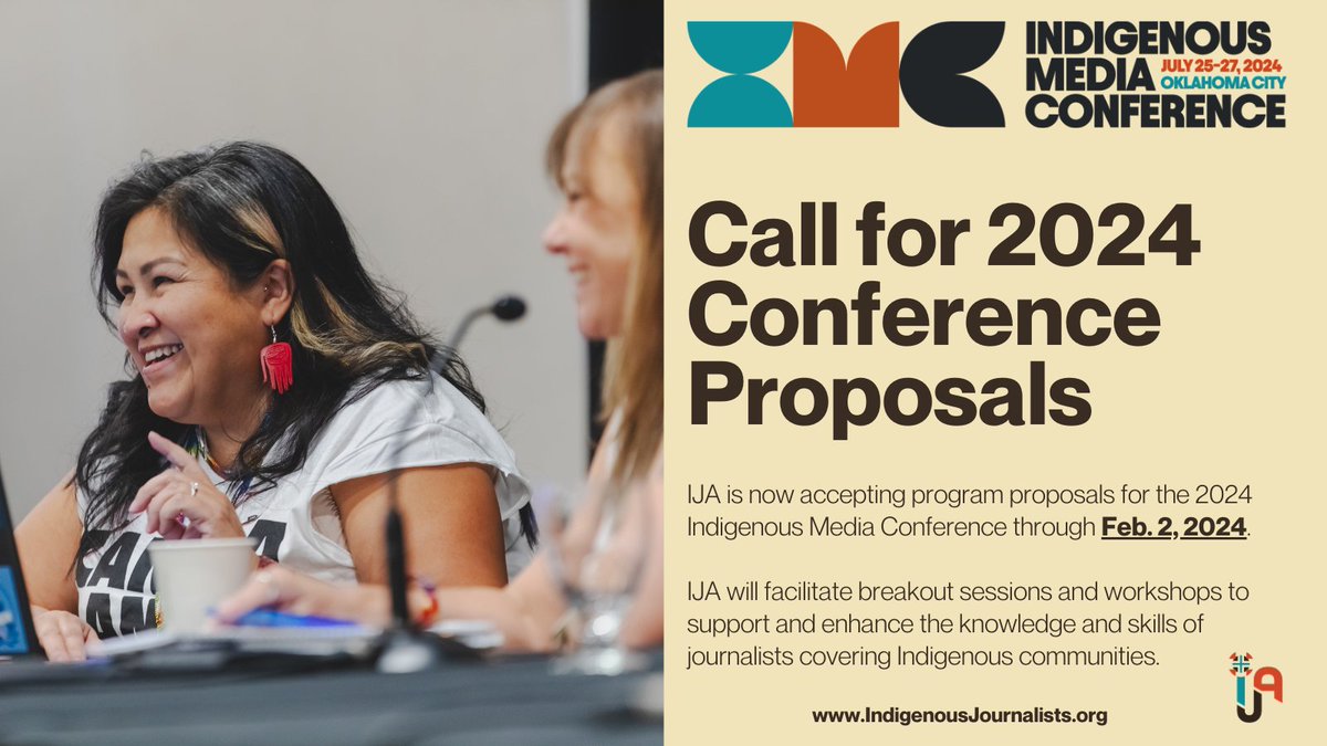 📣Indigenous Journalists Association calls for conference program proposals through Feb. 2, 2024 - tinyurl.com/j7ukj527