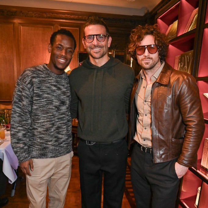 atjarchive's tweet photo. aaron taylor johnson with bradley cooper and michael ward at a ‘MAESTRO’ event in london yesterday! https://t.co/rNJN850gMW