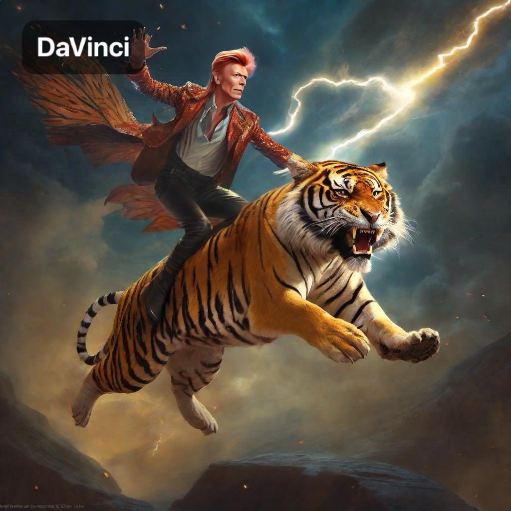 texicaraguan's tweet photo. David Bowie Flying in on a Tiger Made of Lightning. https://t.co/E7sO5MsrFJ