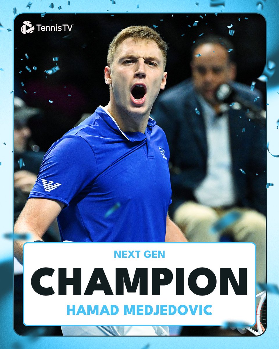 TennisTV's tweet photo. He has ARRIVED 🔥

@MedjedovicHamad claims the 2023 #NextGenATPFinals title!

The number 6 seed comes from a set down to defeat Arthur Fils https://t.co/vVHQUFWcVT