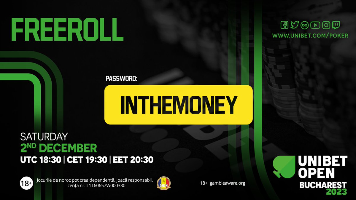 The best feeling for tournament poker players is: The 'in the money' feeling. Join our next livestream freeroll with the password below. Good luck!' #unibetopen
