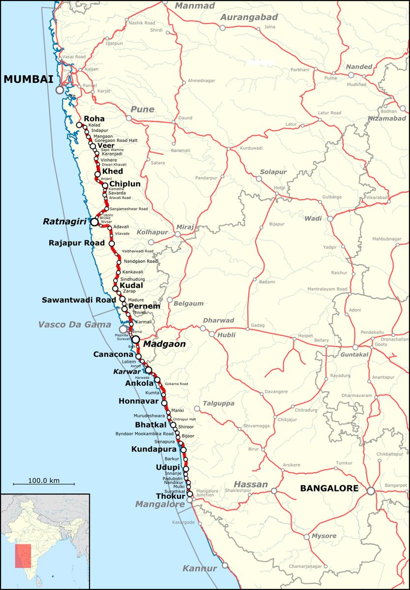 Konkan Railway 
Veer to chiplun - 81km
No.of Tunnels - 15
Total Length of tunnels - max 12-15km (Approx.)
Track should be doubled using TBM