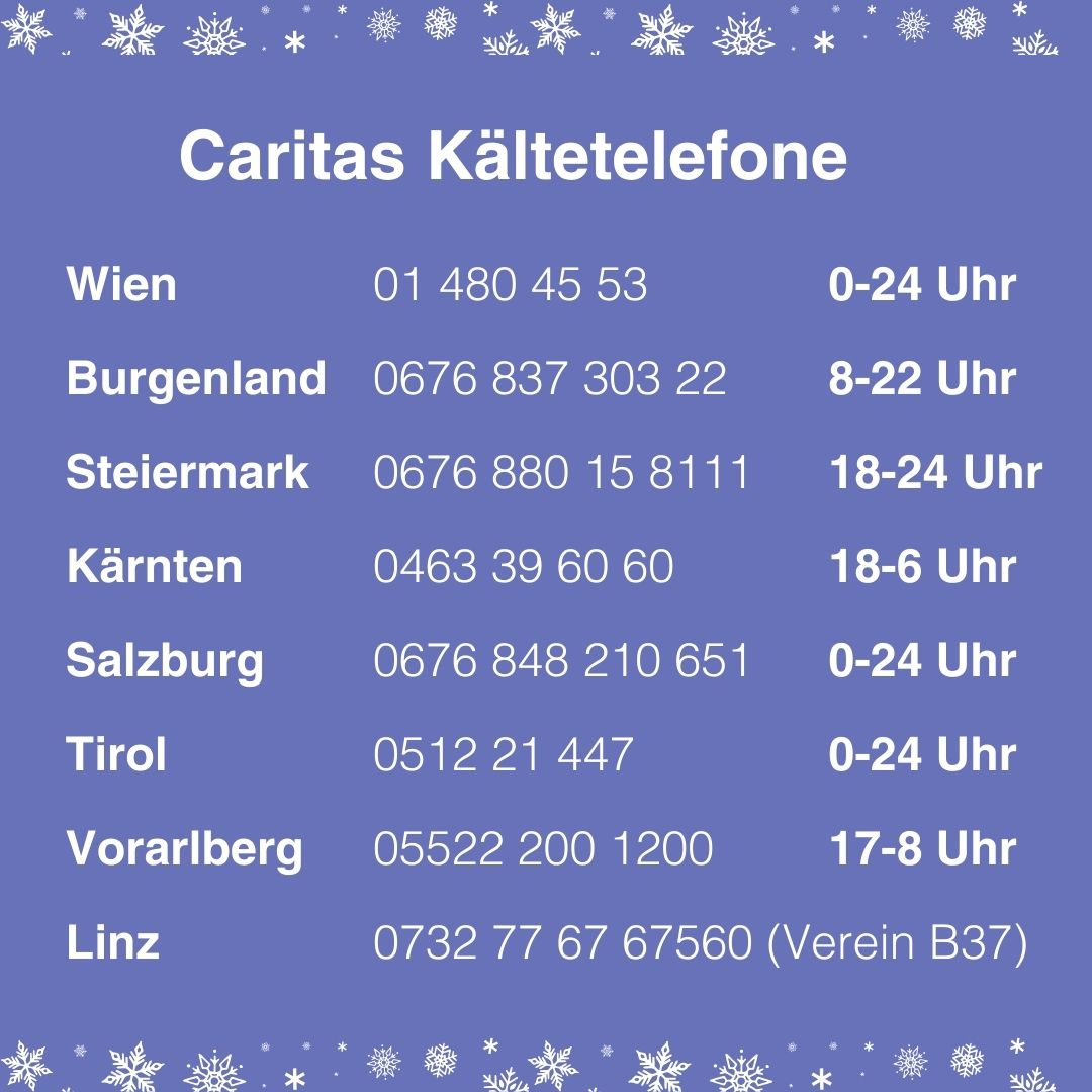 Klaus Schwertner (@klausschwertner) on Twitter photo Bitte Nummer des Kältetelefons ins Handy einspeichern und anrufen, wenn ihr Schlafplätze von obdachlosen Menschen wahrnehmt. Bitte hinsehen und nicht wegsehen! Bereits 1700 Mal hat das <a href="/CaritasAustria/">Caritas Österreich</a> Kältetelefon in Wien seit 1.11. geläutet. 2/ Bitte Nummer des Kältetelefons ins Handy einspeichern und anrufen, wenn ihr Schlafplätze von obdachlosen Menschen wahrnehmt. Bitte hinsehen und nicht wegsehen! Bereits 1700 Mal hat das <a href="/CaritasAustria/">Caritas Österreich</a> Kältetelefon in Wien seit 1.11. geläutet. 2/