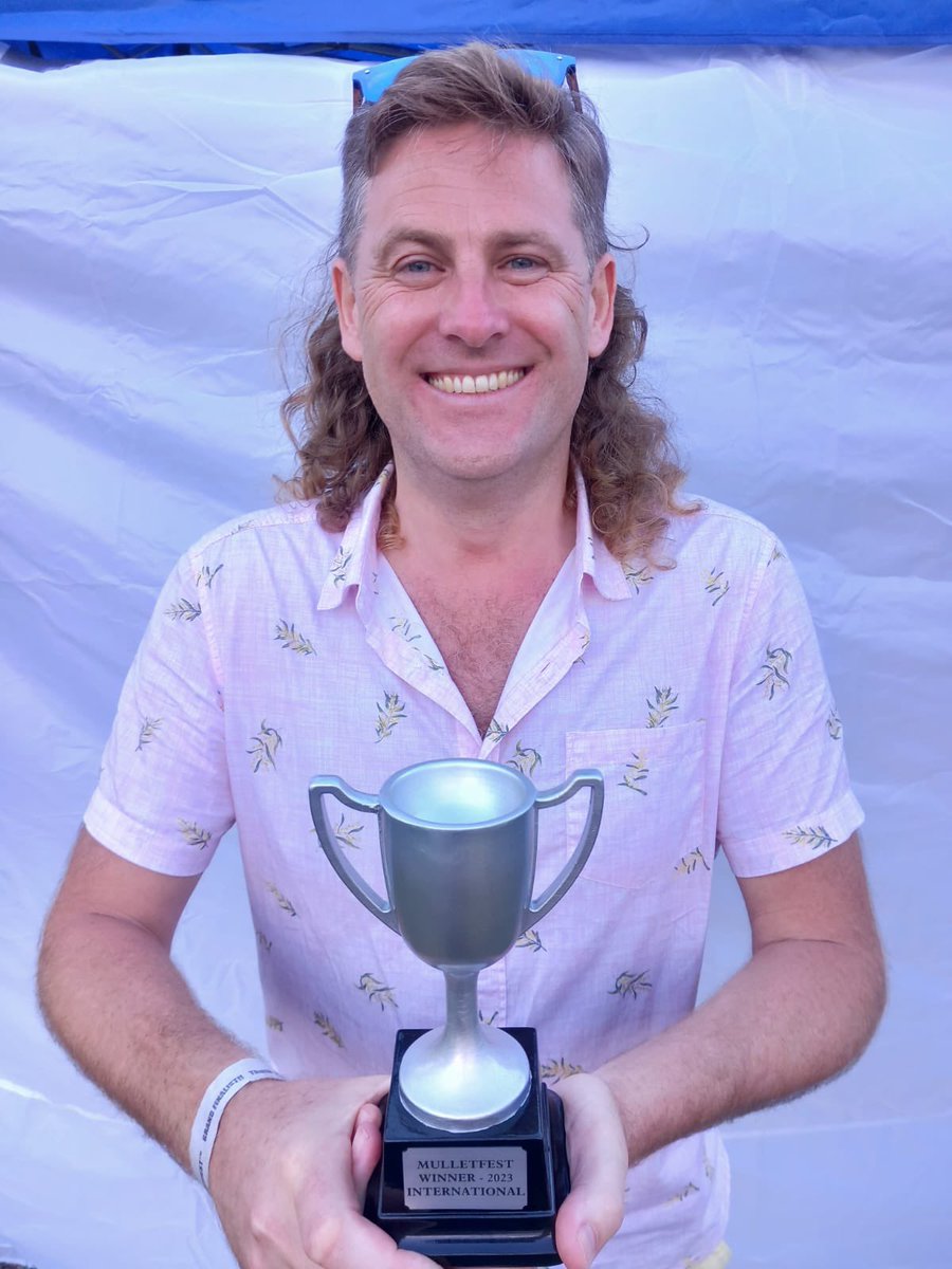 SteveHarrisDJ's tweet photo. Thrilled to report that Dorset Army GP, Alastair Bush, won the international category at Australia’s #MulletFest raising valuable funds for @TesticularUK. https://t.co/9UyzjcidrO