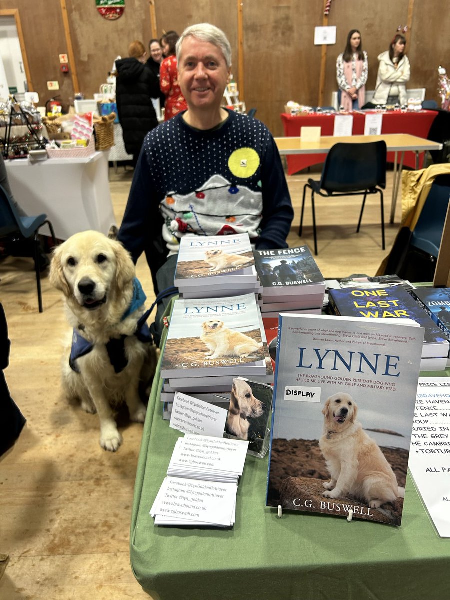 My veteran thinks his natural charisma drew visitors to our stall at the #Christmasfair The poor lad doesn’t realise customers came to make a fuss of me!