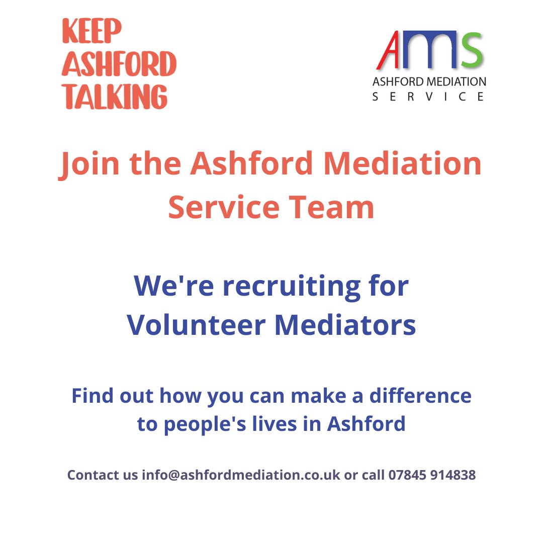ams_mediation's tweet photo. Find out more about becoming a Volunteer Mediator with Ashford Mediation Service https://t.co/fDTWkRHNYO #AshfordMediationService #KeepAshfordTalking #KeepingAshfordTalking #AshfordMediation #MediationService #MediationServices #AshfordKent https://t.co/pDbr6zrLsg