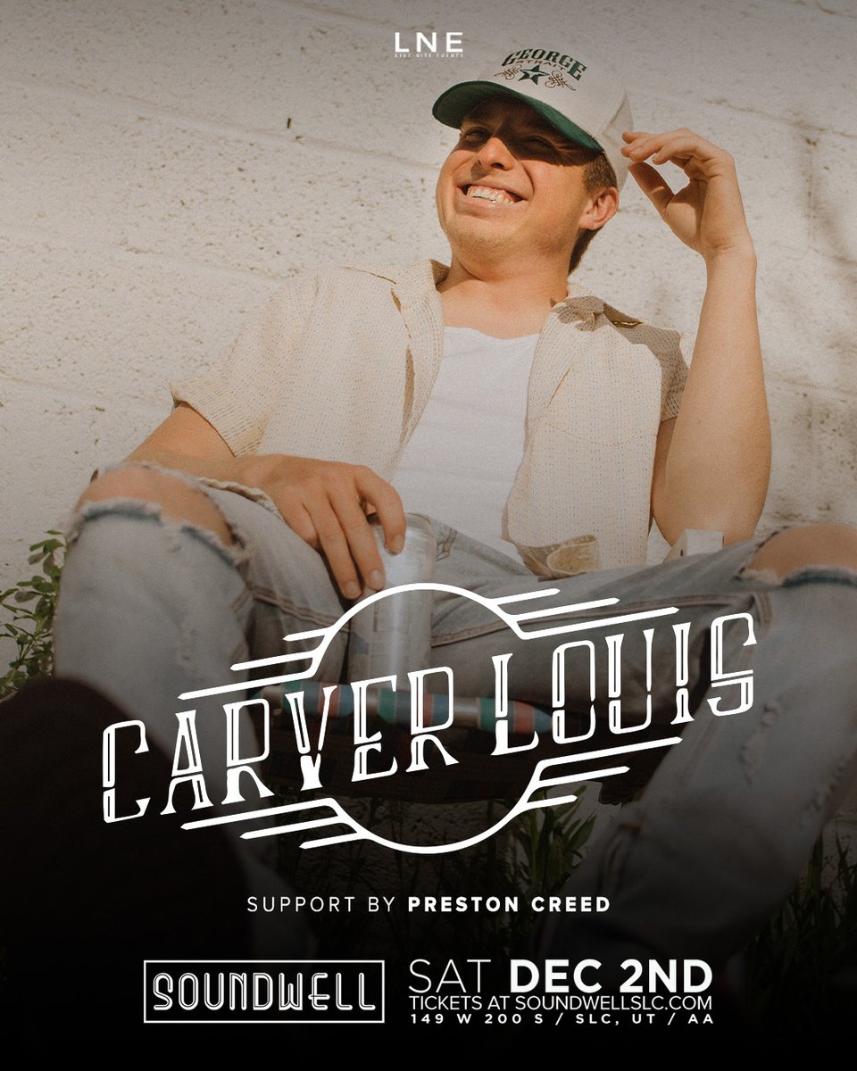 SoundwellSLC's tweet photo. Tonight🎸 @CarverLouis_OLH is performing LIVE in his hometown! 

With Support from Preston Creed. 

DOORS @ 8PM.

Come by for a good time &amp; better music🎶 

Tickets @ https://t.co/1YwOGMRNU8!

#SoundwellSLC #LNE #CarverLouis https://t.co/n3twBhx7hz