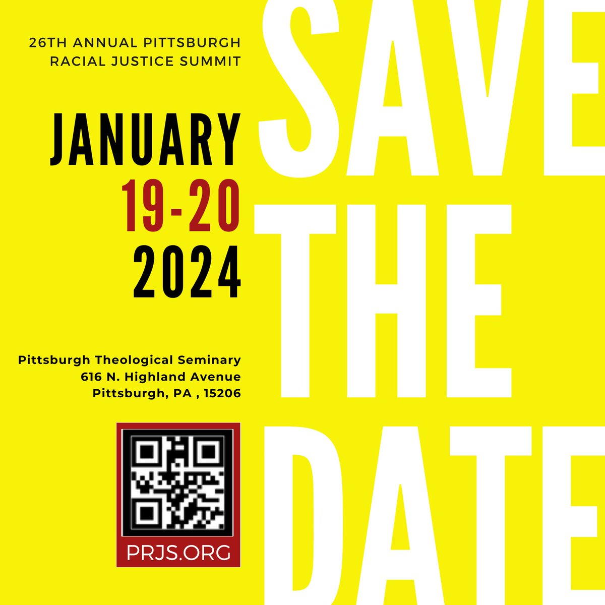 Mark your calendars! Join us for the 26th Annual Pittsburgh Racial Justice Summit on January 19-20, 2024. @ywcapgh is excited to partner with @justicepgh. Visit prjs.org for more info & to stay updated on this event.