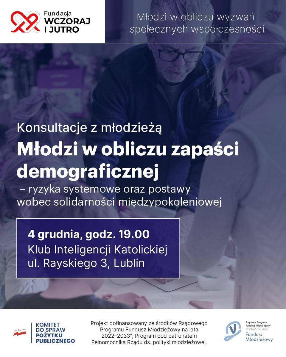 WCZORAJIJUTRO's tweet photo. 💭Już w najbliższy poniedziałek w Lublinie odbędą się kolejne konsultacje z młodzieżą w ramach projektu ,,Młodzi w obliczu wyzwań społecznych współczesności"

📢Serdecznie zapraszamy wszystkich młodych do podzielenia się swoimi wrażeniami i doświadczeniami! https://t.co/8BDQOuNtlj