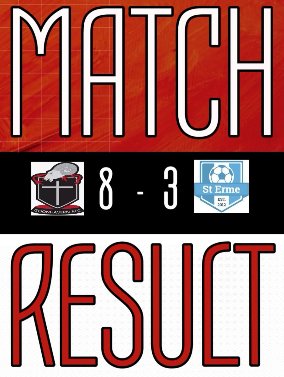Match
<a href="/GoonhavernAFC/">Goonhavern AFC</a> 8-3 St Erme 

Goals From-
Brandon M ⚽️
Kyle S ⚽️
Freddie M ⚽️