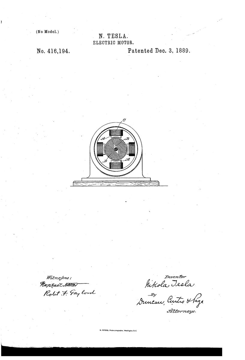On Dec 3, 1889, Nikola Tesla patented Electric Motor.