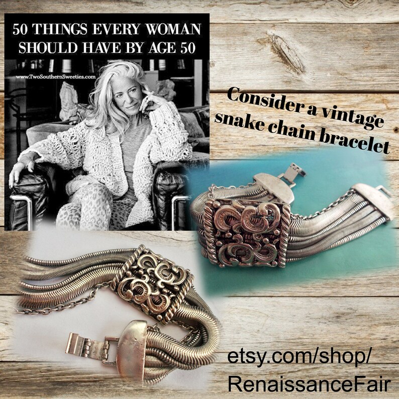 #bracelet #snakechains #Etruscan #Etruscanrevival #silvertone #Repousse #centerpiece #chunky #wide #eveningWear #businesswear #sleek #modern #vintage #multistrand