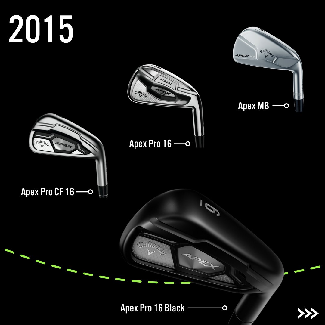 clubchampmedia's tweet photo. (Post 1/2) The Apex Iron is a signature line from @CallawayGolf! Swipe to see the history of one of Callaway's best-performing irons. Have you played them?
#ApexIron #CallawayGolf #GolfEvolution https://t.co/GoebzRGQwX