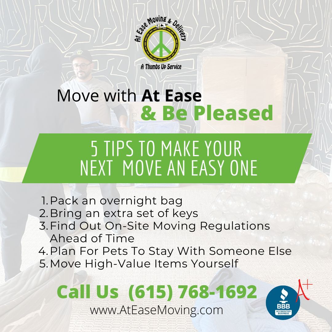 AtEaseMoving's tweet photo. One of the most stressful times in a person’s life is a moving event. Whatever your situation is, moving doesn’t have to be as stressful if you can commit to just a few adjustments to make things run more smoothly. Here are 5 tips to make moving easier… https://t.co/0poDzW5wh4 https://t.co/ABYlJ1ggDx