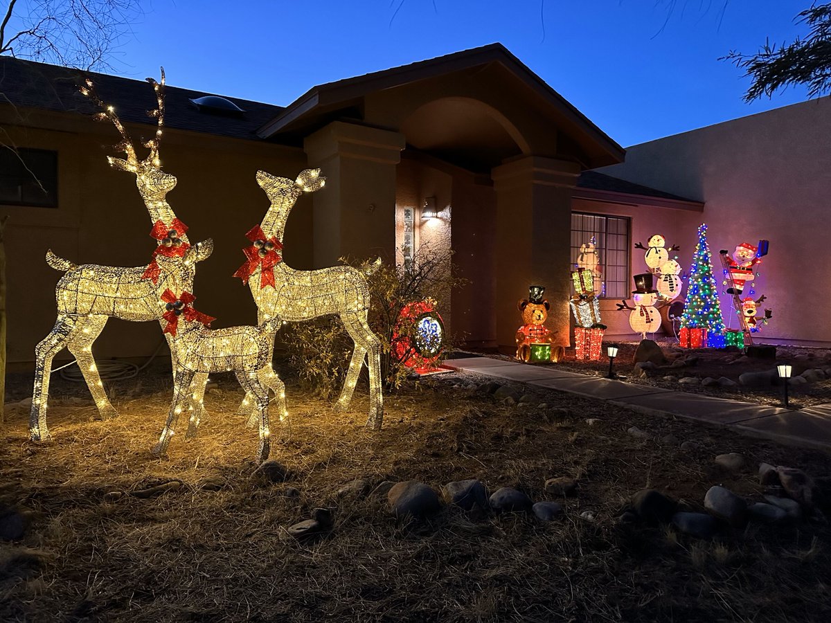 CheyenneMcCray's tweet photo. Our front yard holiday display is up! Now to get the inside decorated!

#happyholidays #merrychristmas #ooohshiny #prettylights #authorlife #writerlife #romanceauthor #romancereader  #cheyennemccray https://t.co/Vwqzdl15Aw