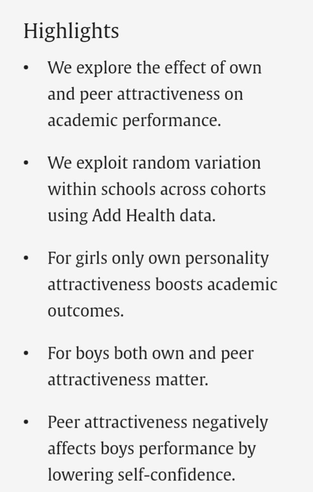 #EconTwitter Did you know that there exists a #penalty for being surrounded by #beautiful #peers during adolescence? Read more in our paper with <a href="/kayaez/">Ezgi Kaya</a> just published open access at JEBO 👇 authors.elsevier.com/sd/article/S01…