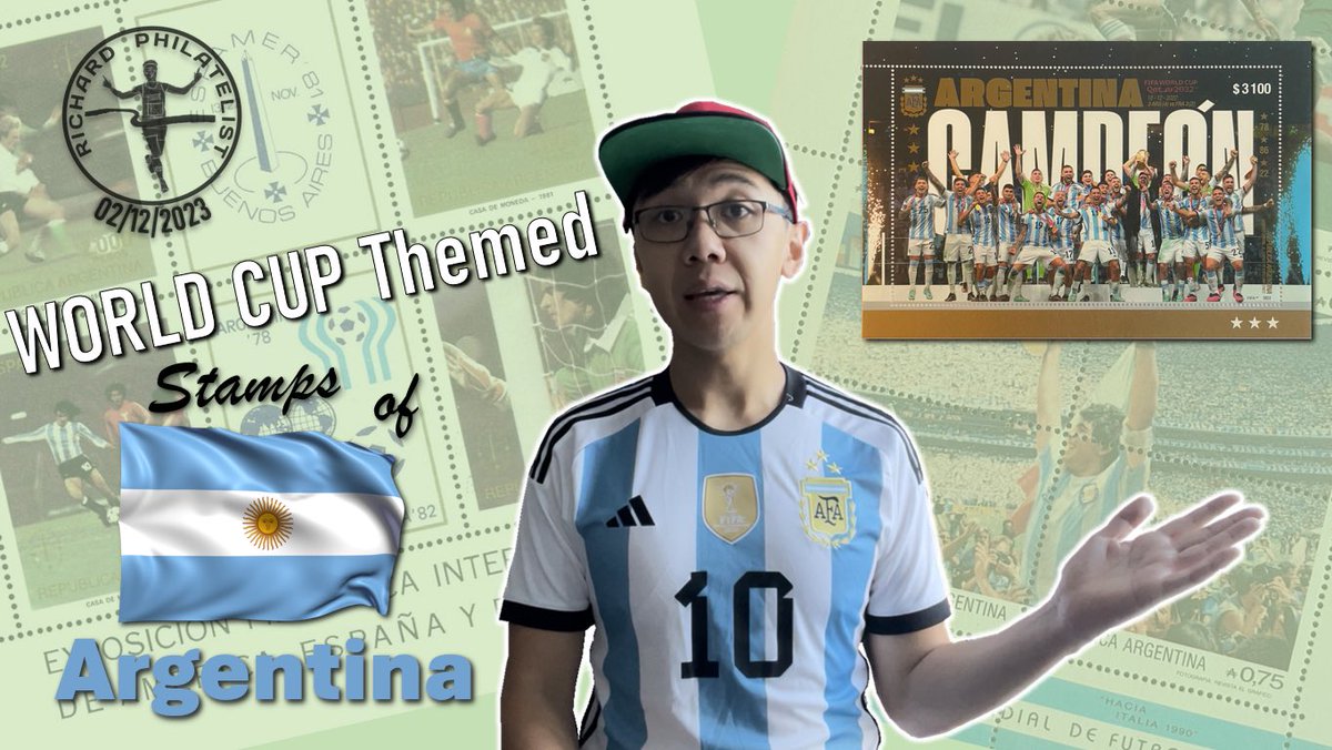 New Video: Correo Argentino recently issued stamps celebrating their 3rd World Cup win. In this episode, let's review the World Cup-themed stamps of Argentina and explore the inflation that can be glimpsed in the denominations on their stamps. youtu.be/Ga46DhU3Ldc?si… via <a href="/YouTube/">YouTube</a>