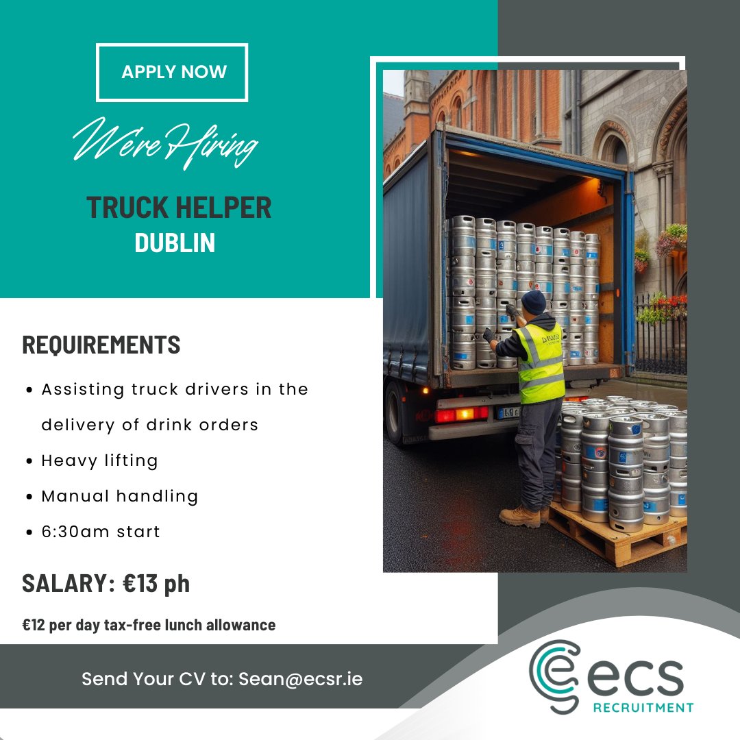 We require Truck Helpers for our client based in Tallaght.

Pay  €13 ph + €12 per day tax-free lunch allowance 

To apply click this link adr.to/jiosuai 

#jobfairy #hiring #job #irishjobfairy #jobs #ireland #hiringnow #recruit #jobalert #dublinjobs #dublin #jobsearch