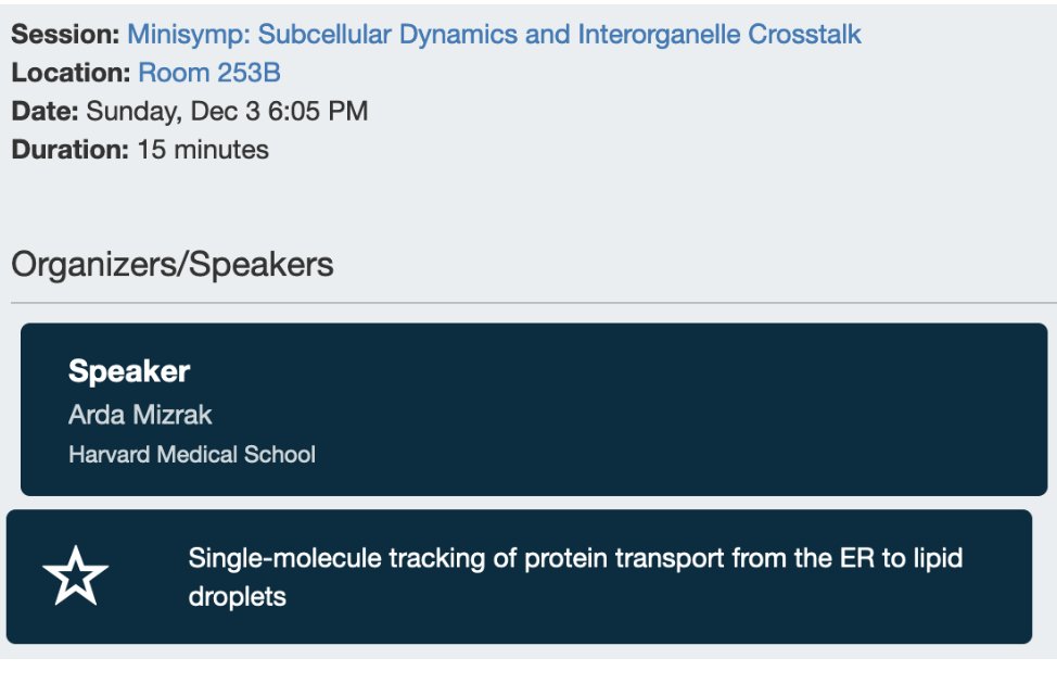 @HarvardCellBio @ASCBiology #cellbio2023 Arda Mizrak in the @FandWLab @SKI_CellBiology and @jwadeharperlab will discuss single molecule tracking of proteins in the ER and their delivery to lipid droplets.