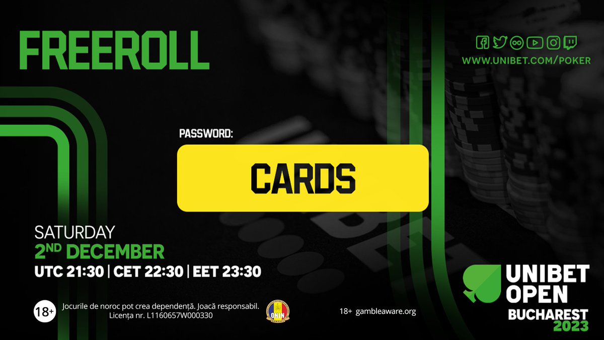 Think you're clever at guessing passwords? Our next freeroll's password is so obvious, that you might just overlook it ;) Hint: It's all in the game. Password: 'cards'. Let the games begin! Good luck. #unibetopen #UOBucharest
