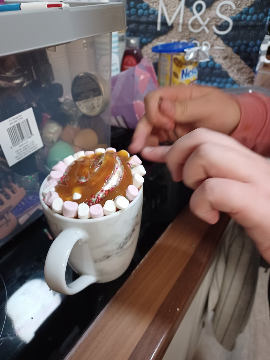 Christmas tree decorating, snow angels, and minichamps style hot chocolate today