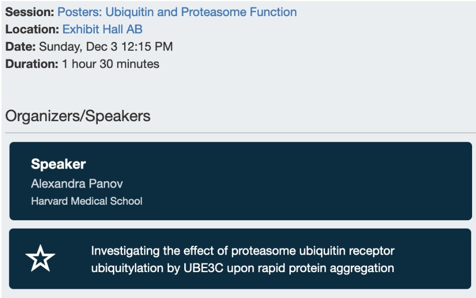 @HarvardCellBio @ASCBiology #cellbio2023 Alex Panov in the @jwadeharperlab will discuss links between protein misfolding and proteasomal degradation via the UBE3C ubiquitin ligase.