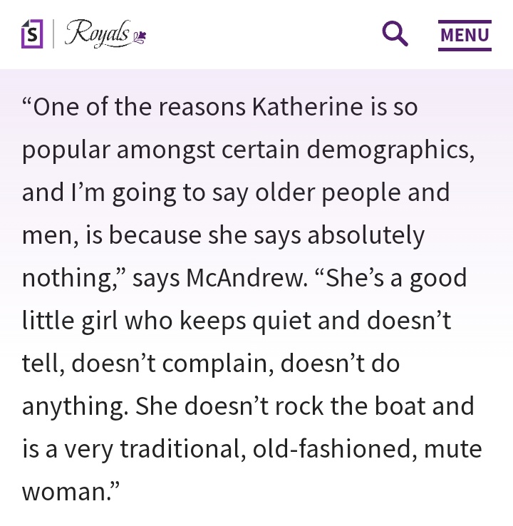 Mu_Ri_Elle's tweet photo. - Nov 2022: #KateMiddleton is a good little girl, she doesn’t say much.
She doesn’t do anything. She is a very traditional, old-fashioned, mute woman.
- Dec 2023: she's not a brash blabbermouth (Camilla Tominey).
Is this supposed to make Middleton look good?? https://t.co/I2axsQvWSl