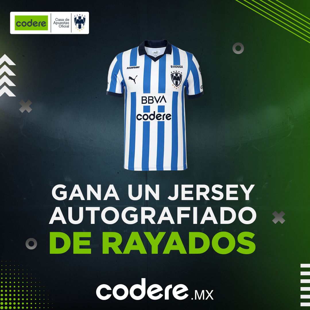 SORTEO JERSEY AUTOGRAFIADO DE RAYADOS. 

Pasos: 

1. Dar RT y LIKE a este tuit.
2. Seguir a <a href="/CodereMX/">Codere.mx</a>
3. Responde a este tuit mencionando el gol rayado que más recuerdes en una Liguilla. Acompaña tu respuesta con el HT: #CodereEsRayado. 

*Exclusivo para México (mayores de edad).