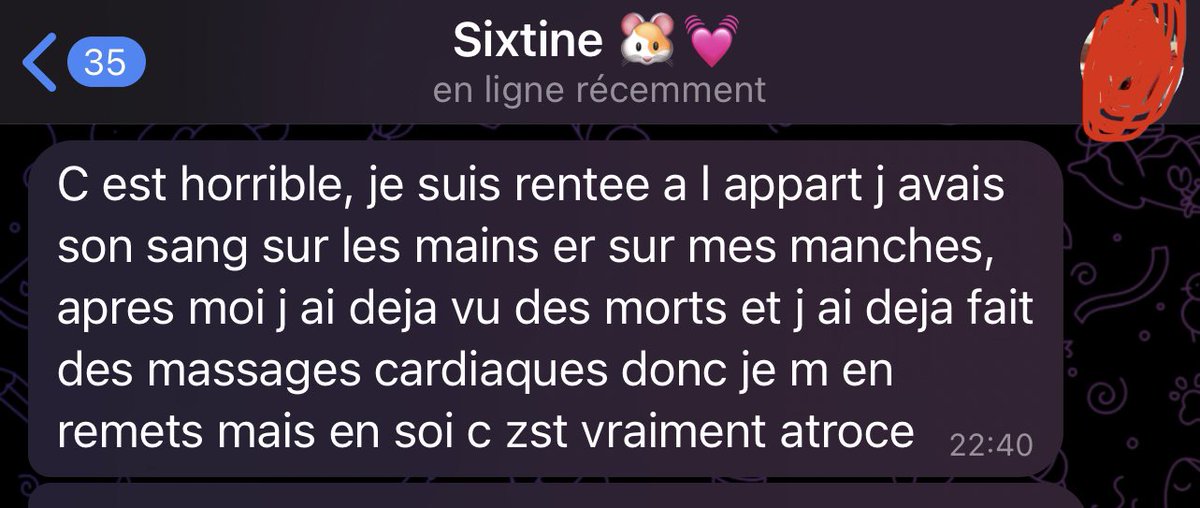 ThaisEscufon's tweet image. Je vis dans un pays où ma petite sœur de 22 ans fait des massages cardiaques en rentrant d’après-midi entre amies, parce que des types qui n’ont rien à faire sur notre sol plantent des innocents aux cris d’Allah Akbar.

À 20m près ça aurait pu être elle, et ce soir j’ai la haine.