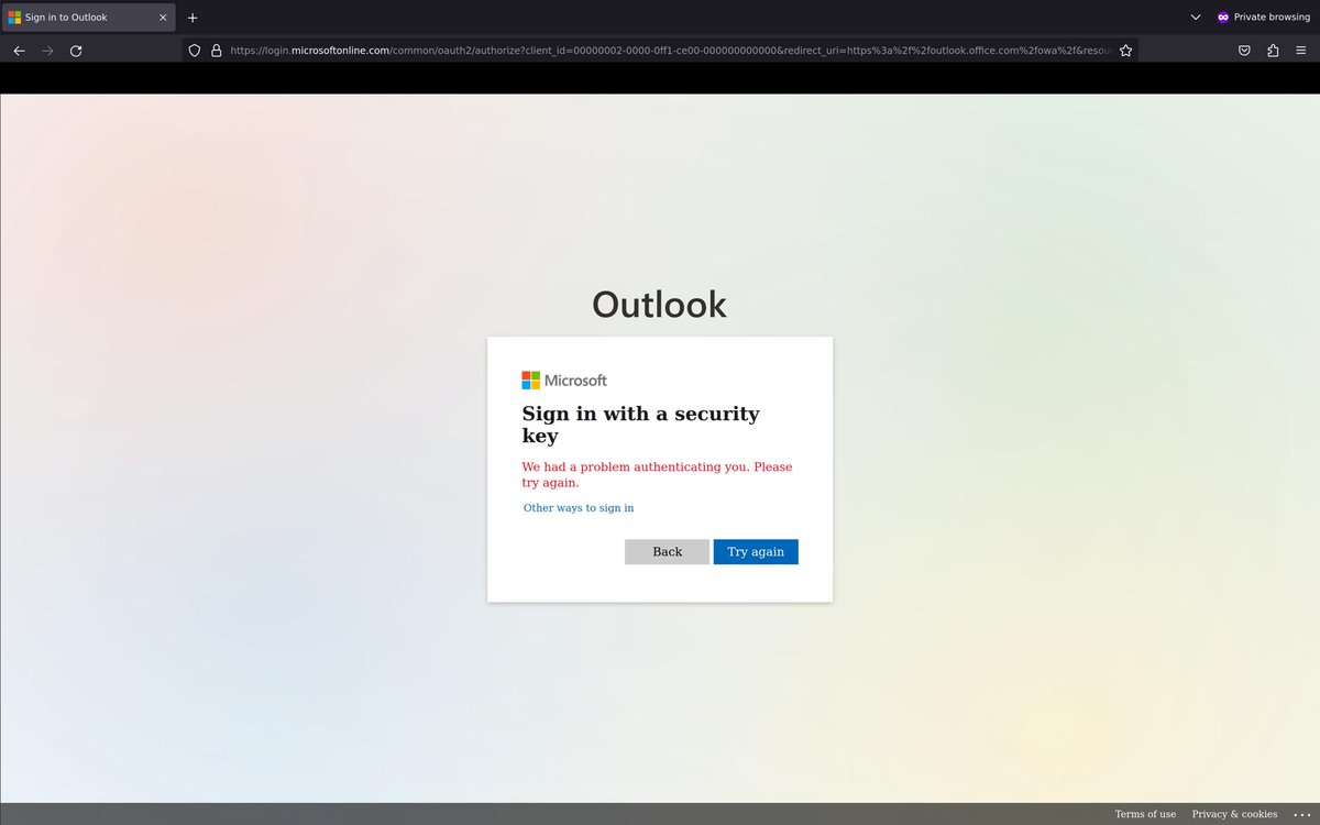 nixcraft's tweet photo. Microsoft is blocking Firefox login with FIDO2 key on office dot com https://t.co/b6MjaWQ99A https://t.co/JH3Vc1jfiV