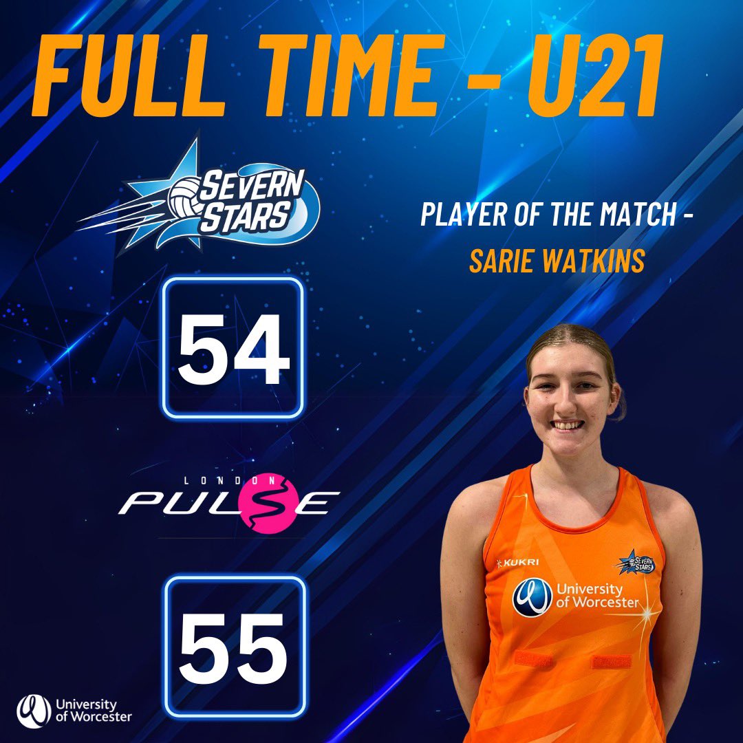 SevernStarsPP's tweet photo. U21 FULL TIME 

🌟54-55🩷

A cracking game by the U21s today which could have gone either way! 

Just falling short in the final minutes, but this team are ones to watch this season 🤩

Player of the match - Sarie Watkins 🔥 https://t.co/eDTwhkIAP0
