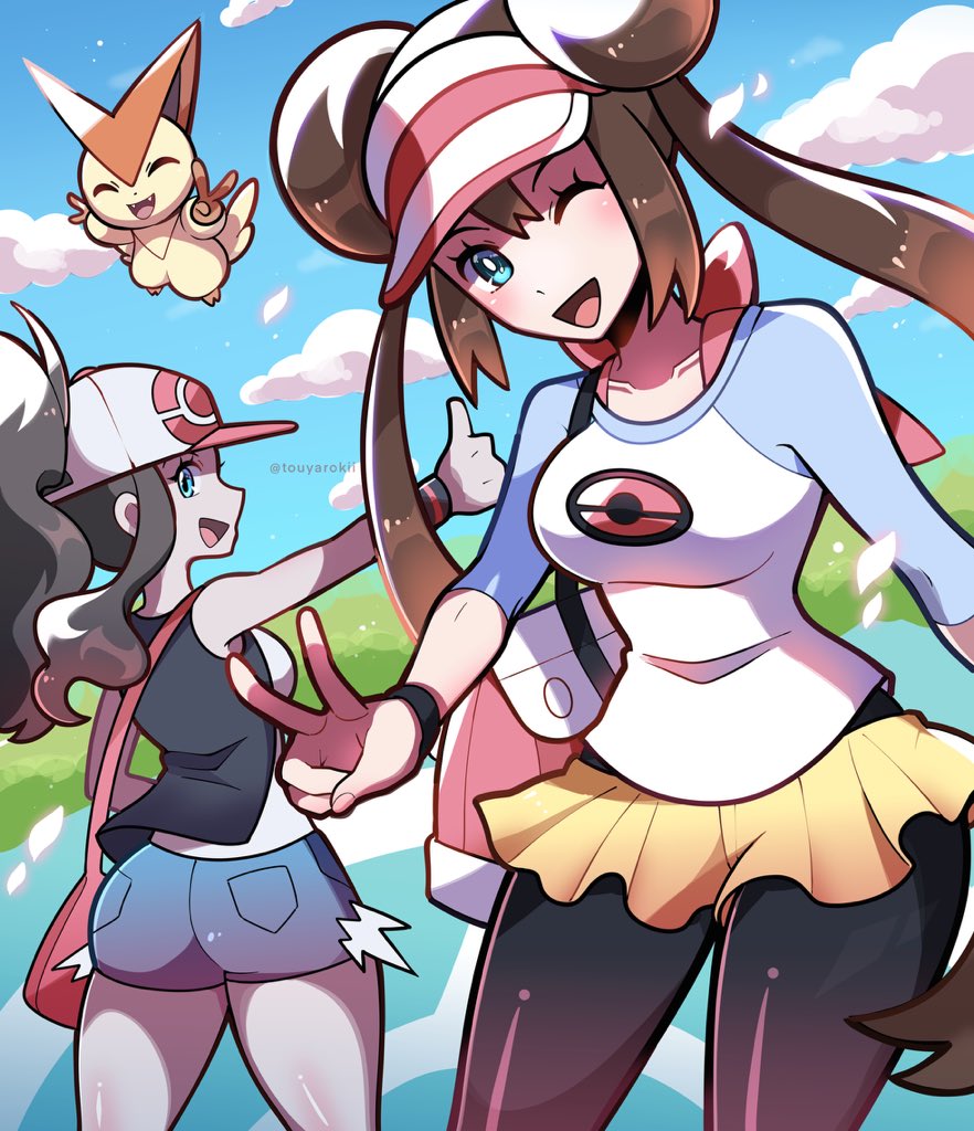 Touyarokii's tweet image. Will you join Rosa and Hilda on their Pokemon adventure? ♡