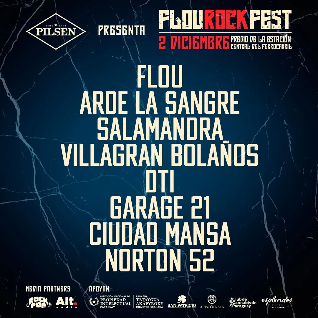 🔥🔥 ES HOY 🔥🔥

¡𝗙𝗟𝗢𝗨 𝗥𝗢𝗖𝗞 𝗙𝗘𝗦𝗧 🔥🎸 2️⃣0️⃣2️⃣3️⃣! 🤟🏻

EN VIVO: <a href="/floumusic/">FLOU</a>, <a href="/ArdeLaSangre/">Arde la Sangre</a>, <a href="/salamandrapy/">Salamandra</a>, @vbolanhos, #DTI, <a href="/losgarage21/">Garage 21</a>, <a href="/ciudadmansapy/">Ciudad Mansa</a> y #Norton52 🎸

Predio de la Estación Central de Ferrocarril (Ex La Cachamba) 📌

Entradas en puerta 125.000gs 🎟️