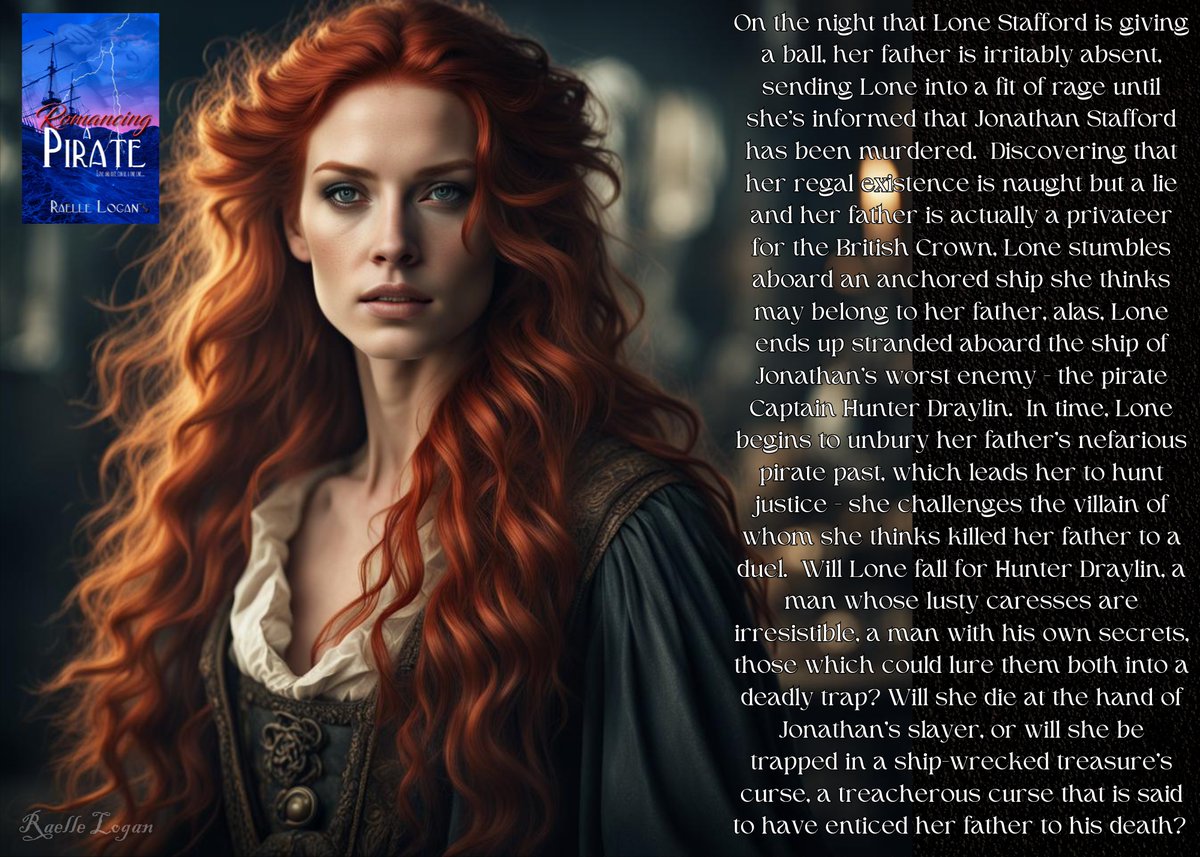 RaelleLogan1's tweet image. &quot;Action, suspense, gripping tension, steamy romance and pirates.&quot; 
⭐️⭐️⭐️⭐️⭐️
ROMANCING A PIRATE, a #historicalromance #Romance! Lone&apos;s search for justice leads her into the irresistible embrace of the alluring pirate who may have killed her father. amazon.com/author/raellel…