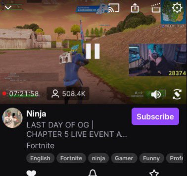 FearedBuck's tweet photo. Ninja running 3 mins ads every 10mins while pulling 500k concurrent viewers playing fortnite in 2023 #FortniteBigBang https://t.co/laW17qNgPJ