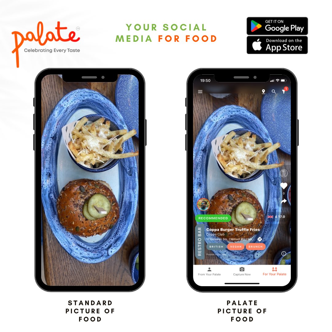 Palate_App's tweet photo. If you take picture of food!? Which one would you rather post!?

Everything you need to know about a dish in one image!? Only on Palate!

#eatrateshare #food #Foodies #foodpics #burger #fries https://t.co/clJblZwO5E
