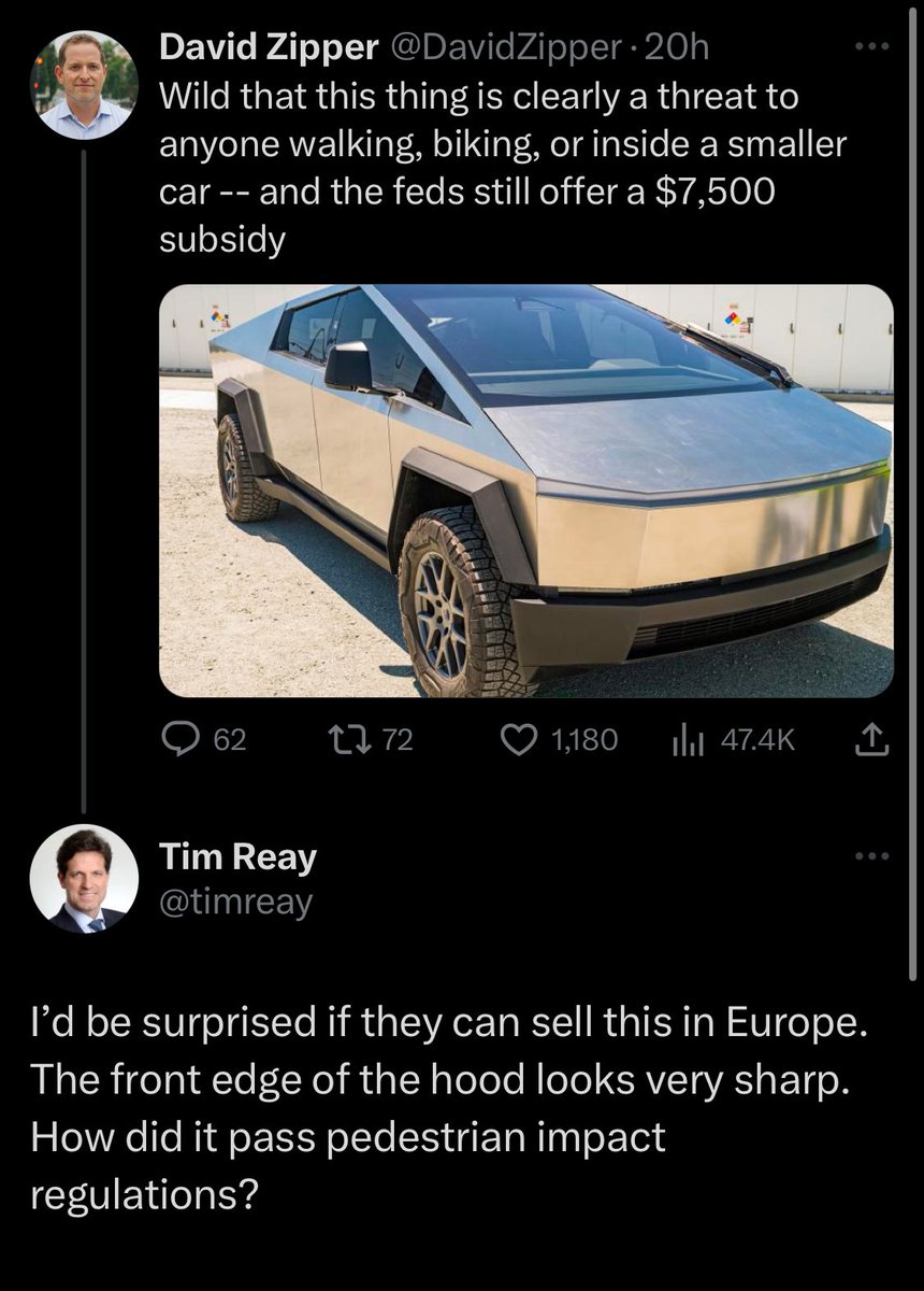 DavidZipper's tweet image. Believe it or not, the US has no pedestrian impact regulations