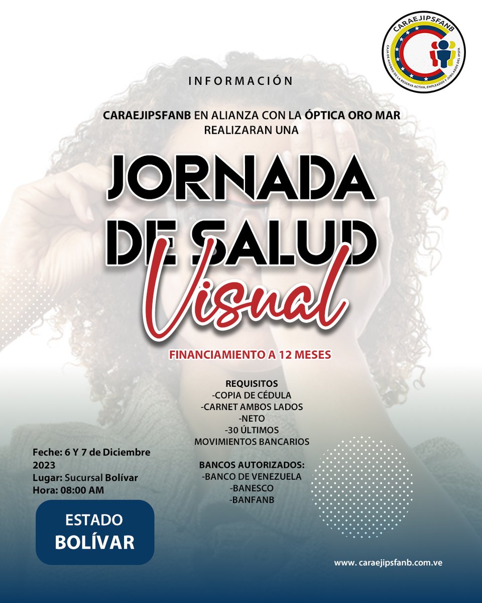 #2Dic #CiudadBolivar ¿Sabes cómo mejorar tu salud visual?
La revisión a tiempo previene daños futuros necesaria para una buena salud ocular. NO subestime el poder de una revisión oftalmológica, Protege tu vista y cuide de sus ojos
FINANCIAMIENTO: 12 MESES
No espere más ¡ASISTE!