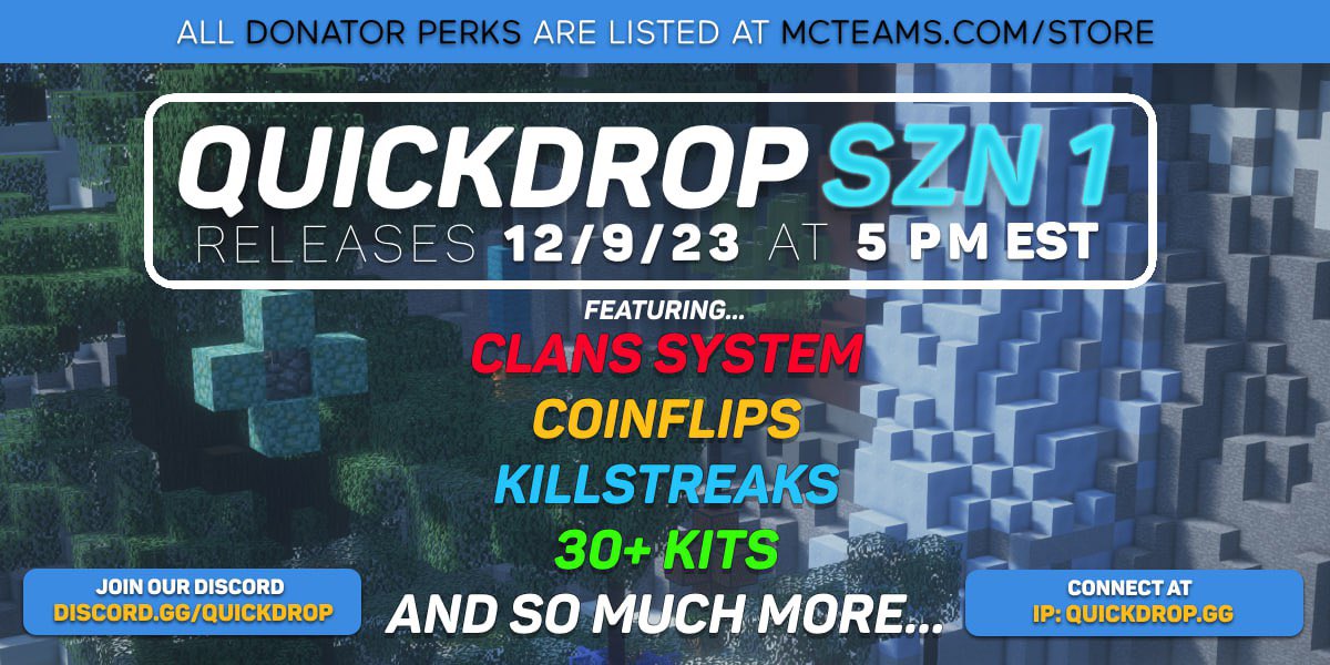 quickdropgg's tweet image. QUICKDROP SEASON 1 👀

OFFICIALLY ONE WEEK AWAY! 🎄

In celebration we're giving away:
• 3x PRO Ranks
• 3x MVP Ranks
• 2 Quickdrop Cloaks

RT + Follow + Join discord.gg/quickdrop to enter!
