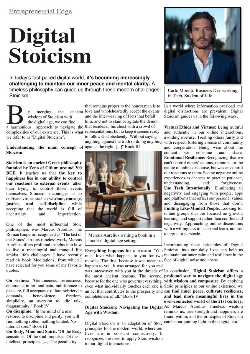 Digital Stoicism In our fast-paced digital age, where information overflows and distractions abound, explore a timeless philosophy to harmoniously find inner peace. Full article: lnkd.in/dAdFqrbg