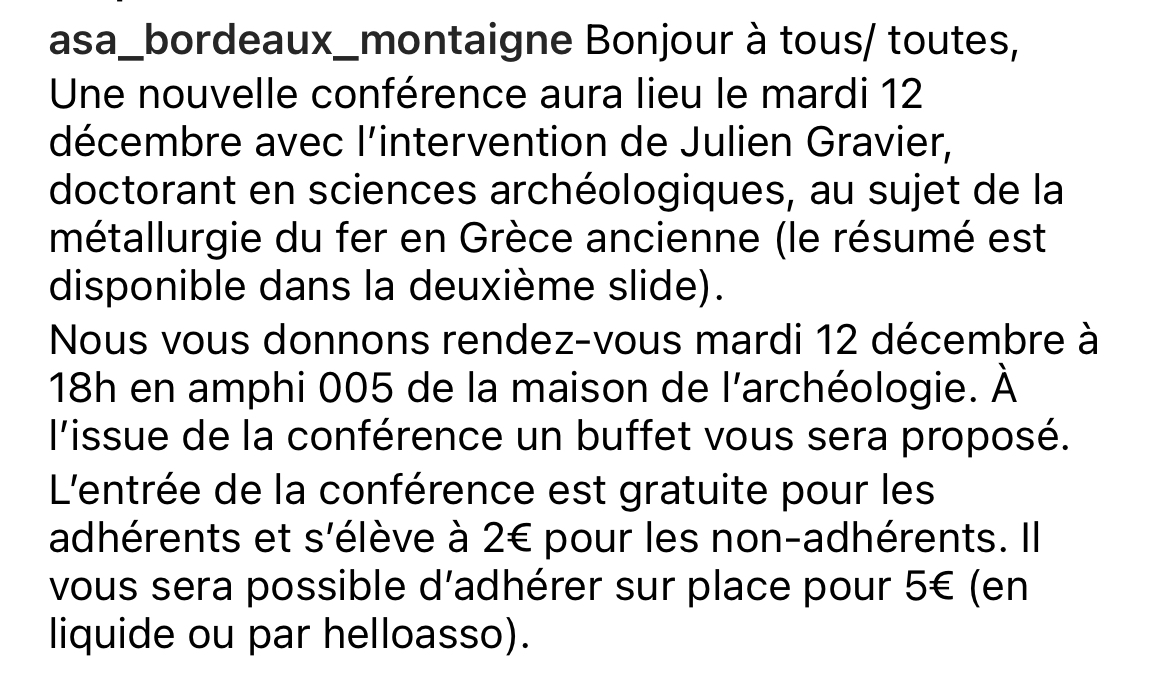 On se retrouve mardi 12 décembre pour la conférence de Julien Gravier, à 18h dans l'amphi ACH005 de la maison de l'archéologie