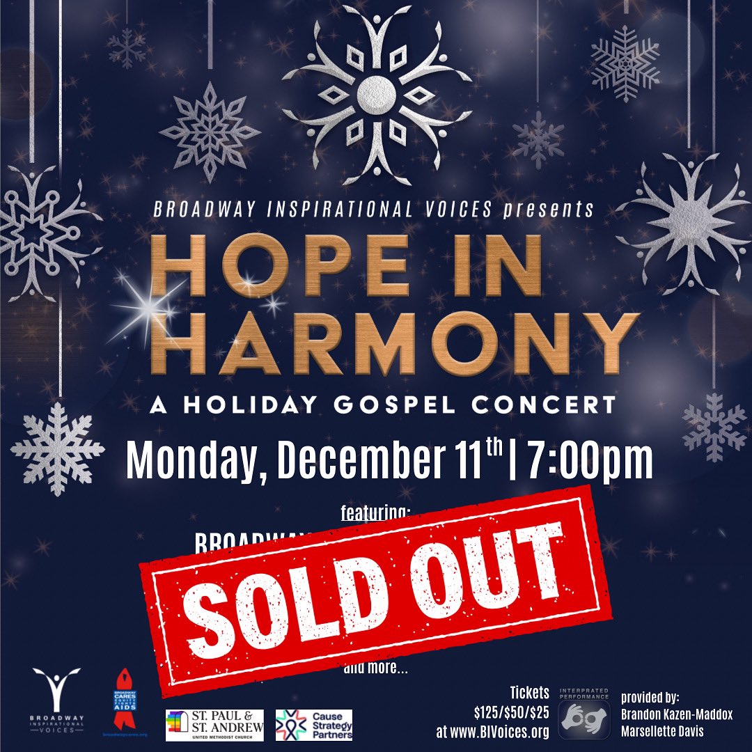 SOLD OUT‼️ Our holiday concert, “Hope In Harmony” is officially sold out but don’t be dismayed, we cherish the opportunity to spread healing this season & there are some special surprises in store! Stay tuned and turn your post notifications ON 🔔 to be the first to know #BIV