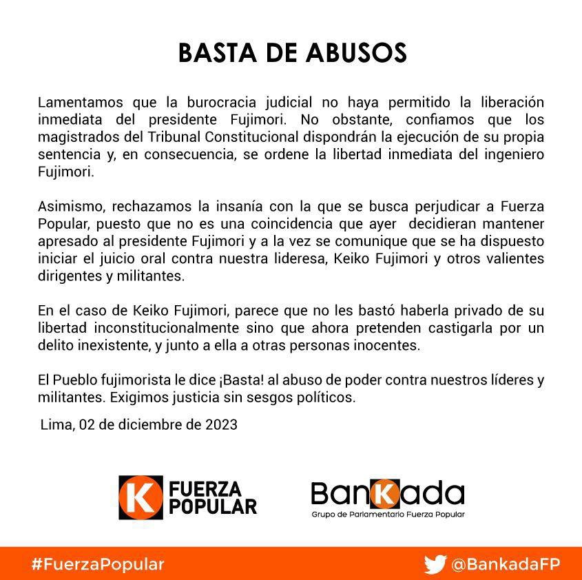 EduCastilloR_'s tweet photo. Burocracia y ensañamiento contra el fujimorismo.
Solo en Perú, juez retorna exp de liberación del Pdte que pacificó el país, pese a mandato del TC, y otro juez abre juicio contra su hija x delito que no existe. INAUDITO.
¿Temor al fujimorismo?
#LiberenAFujimoriYa https://t.co/tkGyN0yTGH