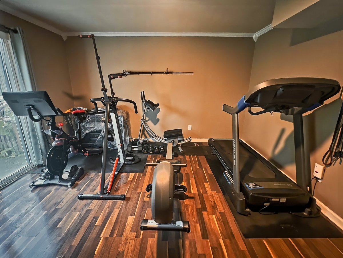I hate training inside but knew I had better setup the circuit training at the house downstairs today for those super yucky days. I figure 30 minutes each machine an d 30 minutes weights will still give me a 3Hour workout for those days stuck inside now to stick with this plan :)