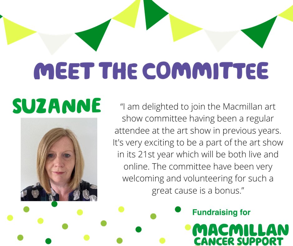 Meet Suzanne, if you're one of our amazing artists you'll likely know Suzanne as she's been leading on Artist Comms this year! #artforagreatcasue #volunteer #committee