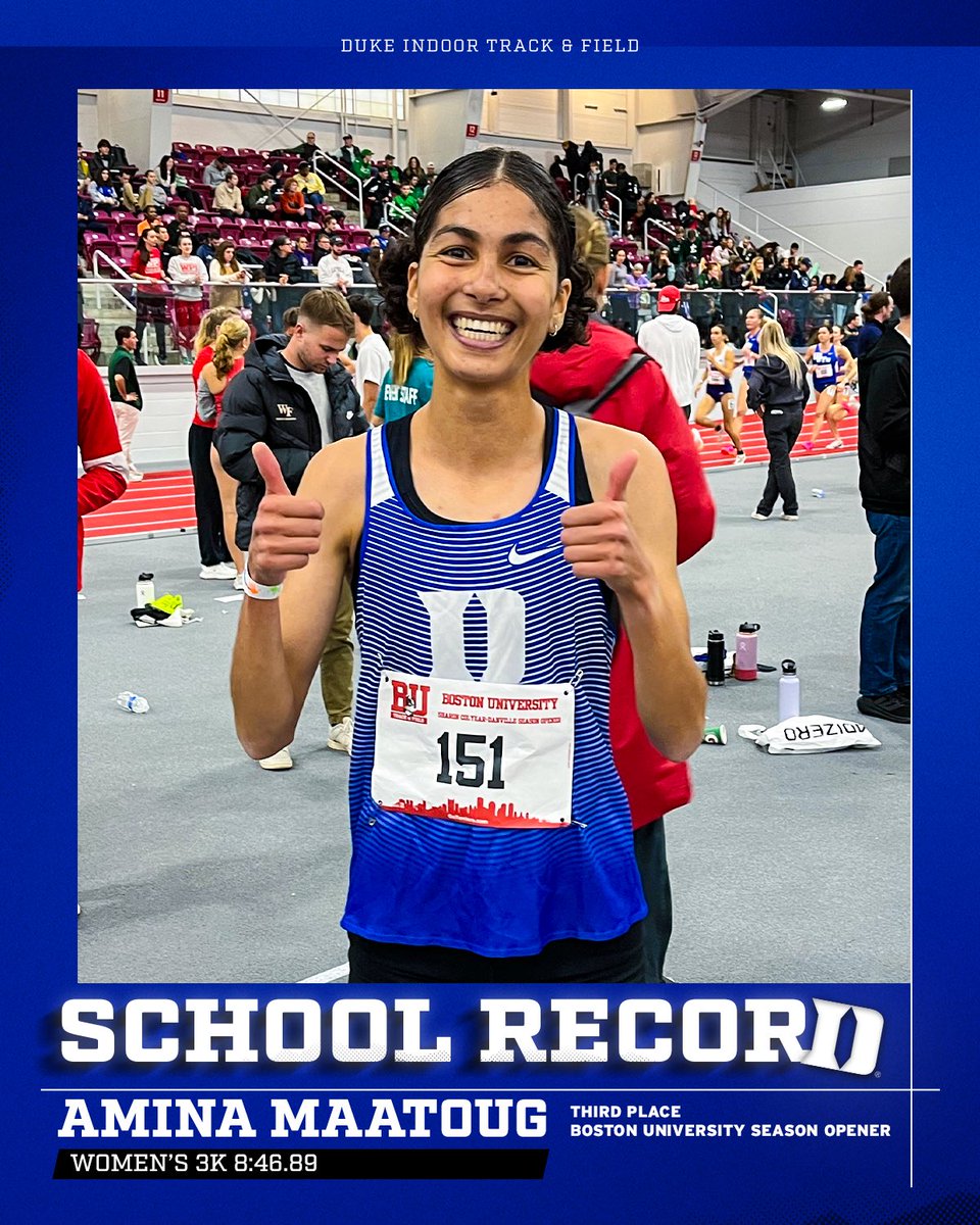NEW SCHOOL RECORD🔵😈

Amina Maatoug broke the 3k school record at the Boston University Season Opener today with a time of 8:46.89, and placed third overall🤩

Are we even surprised?💪