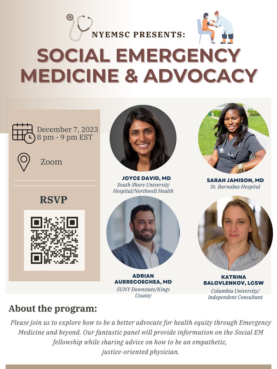 Interested in #socialEM? Want to learn more about advocacy in #EmergencyMedicine? RSVP to our exciting next event on Dec. 7 in our bio🥳