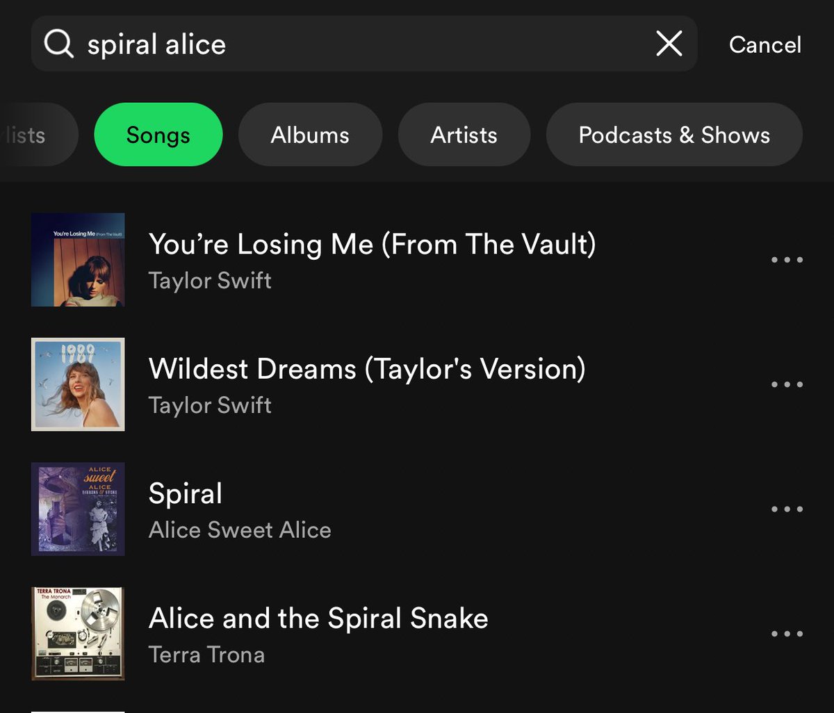 did spotify always bring up wildest dreams when you search spiral alice?! i don’t remember seeing it yesterday