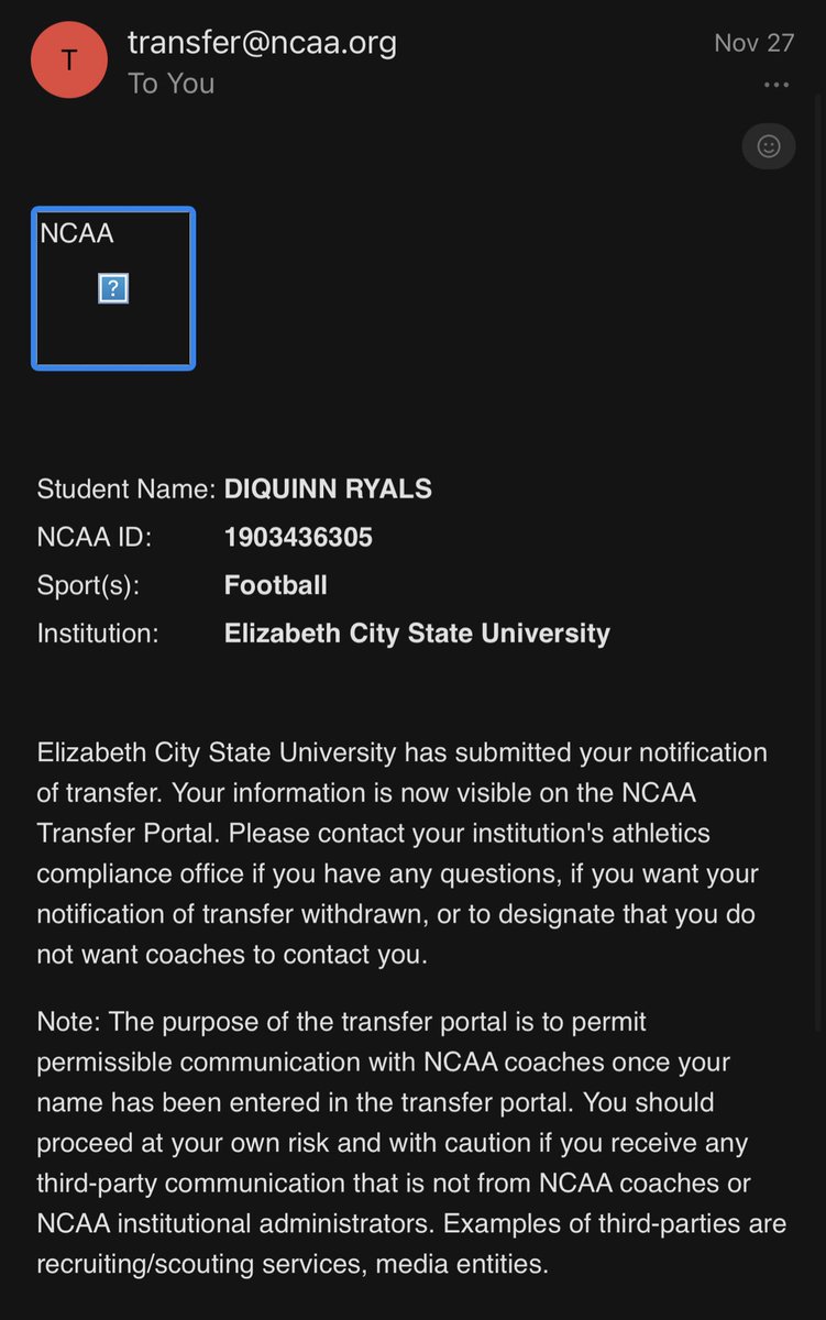 Quinn4L's tweet photo. Thank you ECSU, I’ve made bonds and memories here I’ll cherish forever 💙. With that being said I’ve officially entered my name in the Transfer Portal. 🤲🏾🃏 #AGTG https://t.co/0LkC4fk7G1
